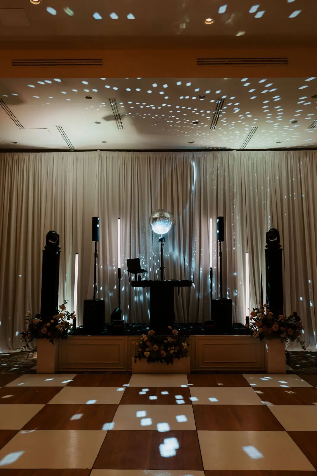 DJ booth with disco ball