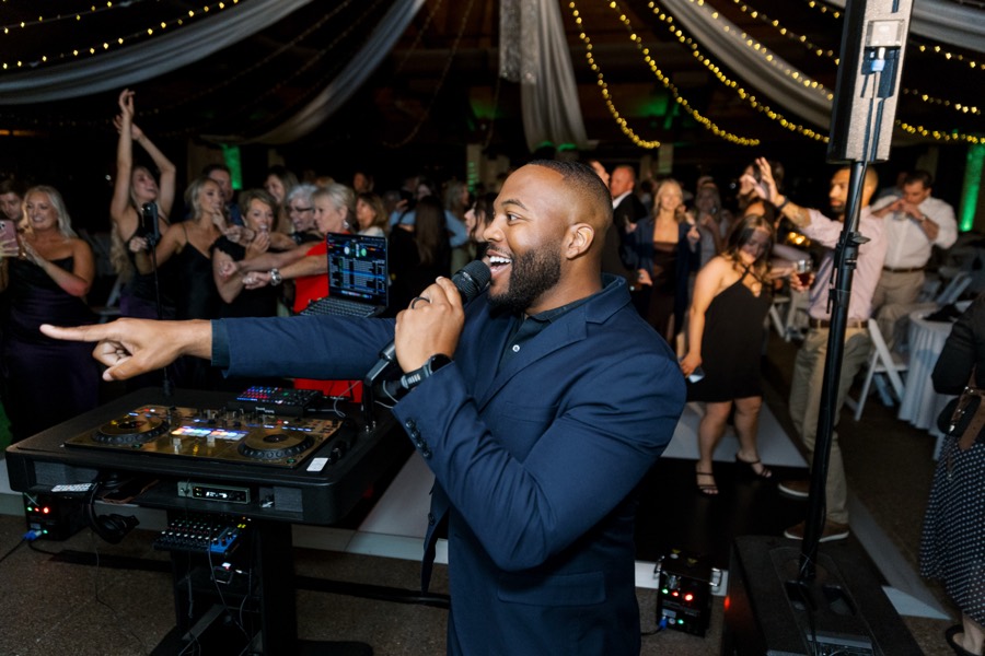 DJ Take2 on the mic at a McCormick Ranch Golf Club wedding reception in Scottsdale